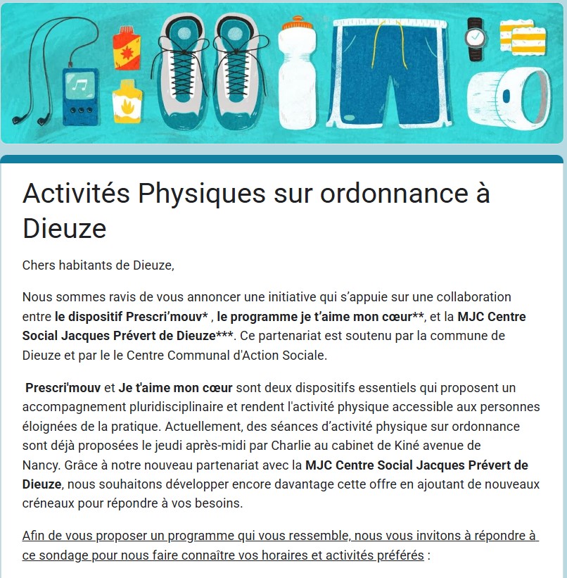 Enquête activités physiques sur ordonnance à Dieuze